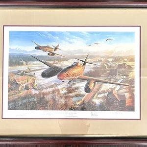 FRAMED Return of the Hunters Nicolas Trudgian autographed by Luftwaffe Jet Aces